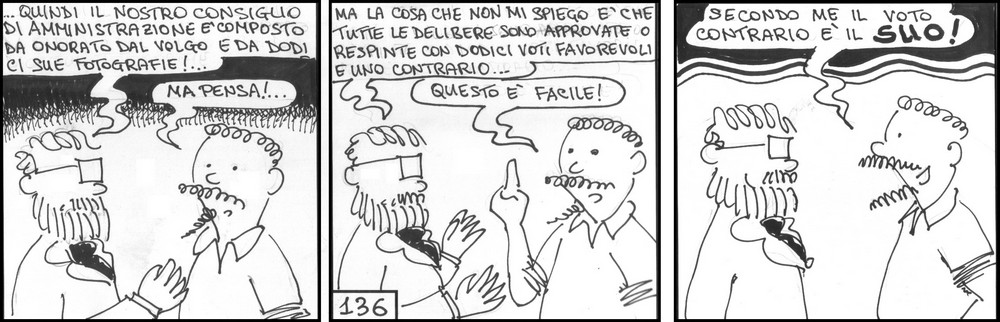 strisce, Giovanni Battista De' Collato, fumetti, umorismo, vignette, lavoro, ufficio, nove-diciotto, nove, diciotto, CdA, consiglio di amministrazione, fotografie, voto contrario