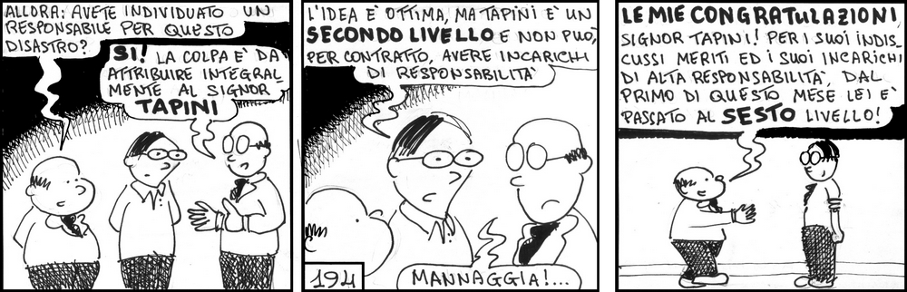 strisce, fumetti, umorismo, vignette, lavoro, ufficio, impiegati, operai, fabbrica, azienda, nove-diciotto, nove, diciotto, dipendenti, promozione, responsabilità