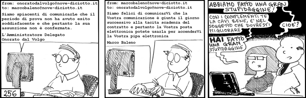 strisce, fumetti, umorismo, vignette, lavoro, ufficio, impiegati, operai, fabbrica, azienda, nove-diciotto, nove, diciotto, licenziamento, periodo di prova, impiegati