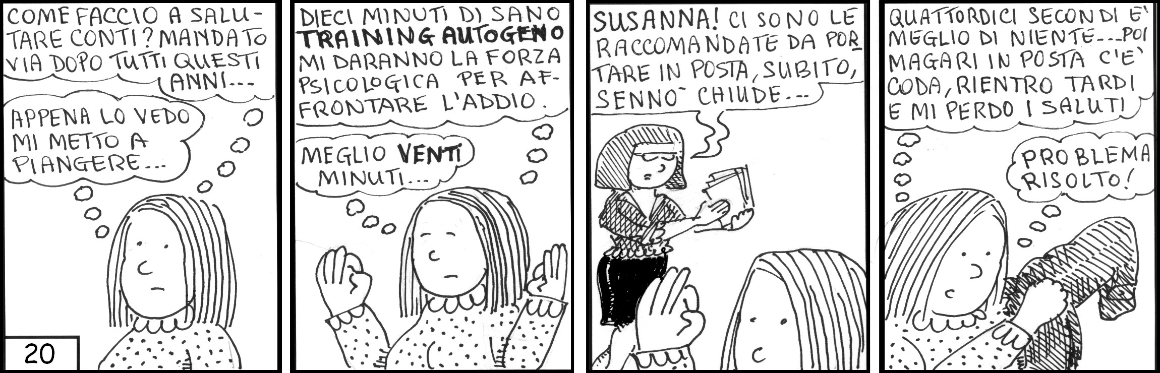 strisce, Susanna Campacavallo, fumetti, umorismo, vignette, lavoro, ufficio, nove-diciotto, nove, diciotto, training autogeno
