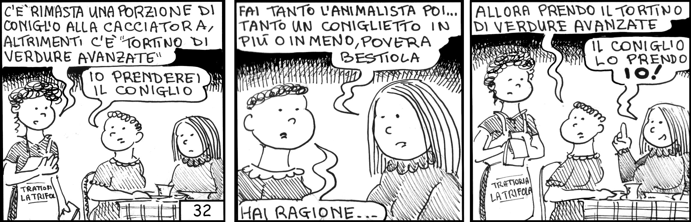 strisce, Olga Binetto, fumetti, umorismo, vignette, lavoro, ufficio, nove-diciotto, nove, diciotto, pranzo, mensa