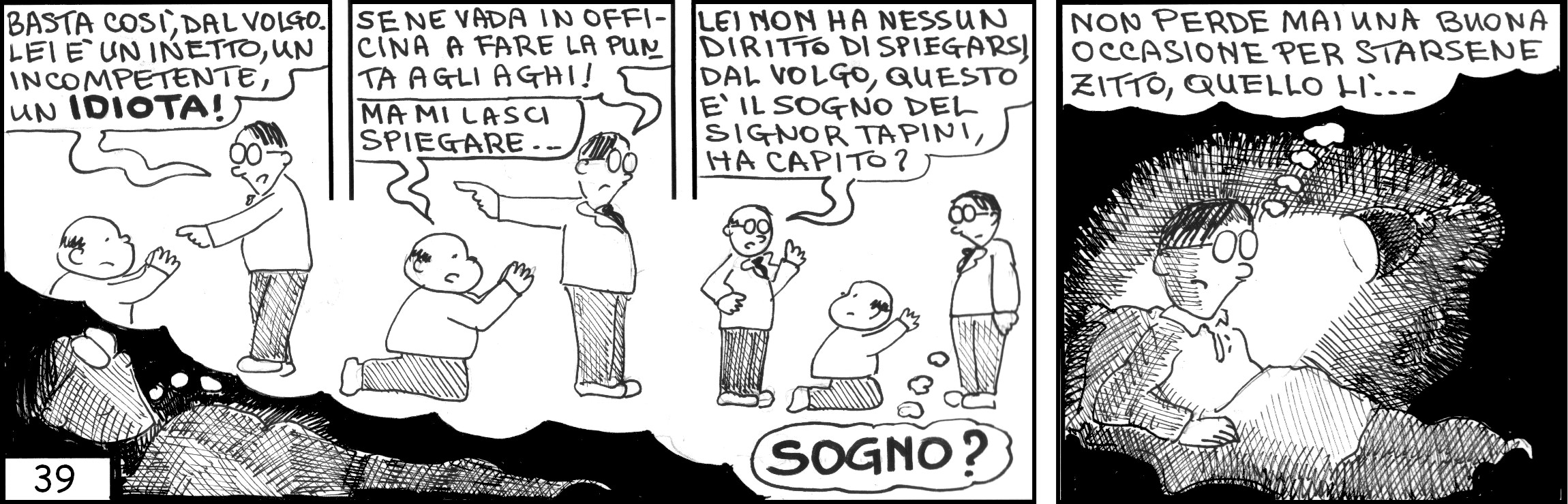 strisce, Erminio Tapini, fumetti, umorismo, vignette, lavoro, ufficio, nove-diciotto, nove, diciotto, sogno, dipendente, capo