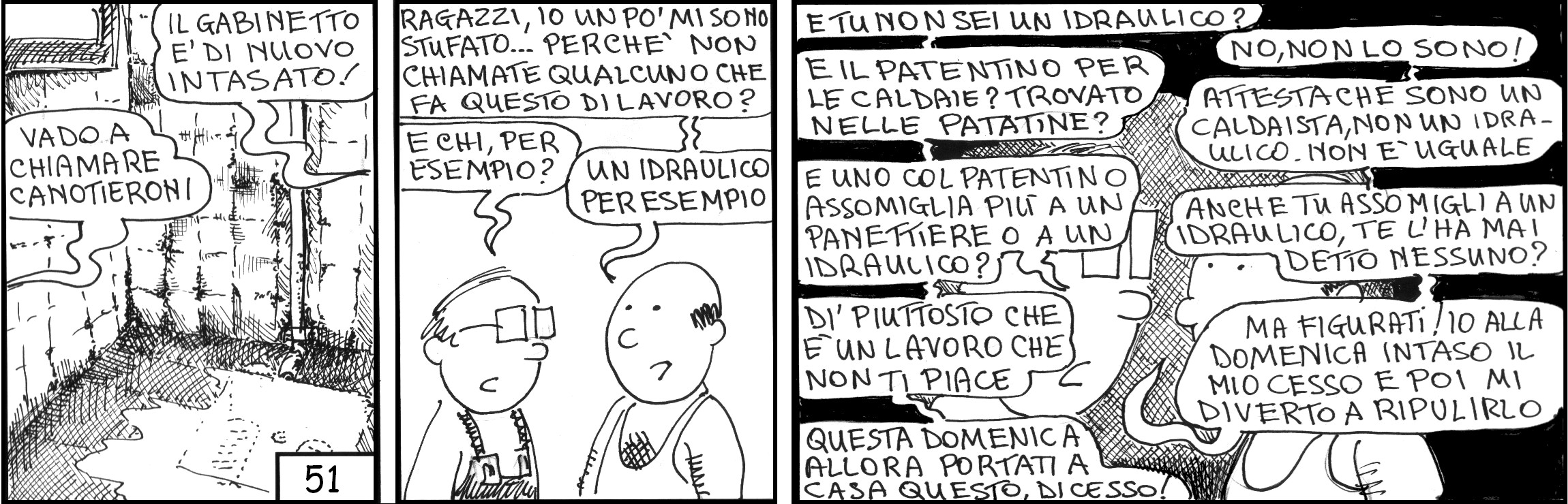 strisce, 'Canotieroni', fumetti, umorismo, vignette, lavoro, ufficio, nove-diciotto, nove, diciotto, gabinetto, cesso, intasato