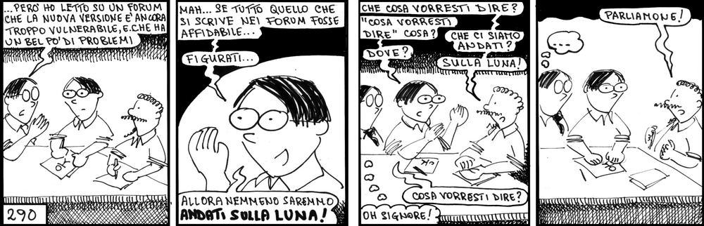 strisce, fumetti, umorismo, vignette, lavoro, ufficio, impiegati, operai, fabbrica, azienda, nove-diciotto, nove, diciotto, Complotto Lunare, cospirazione, riunione, impiegati