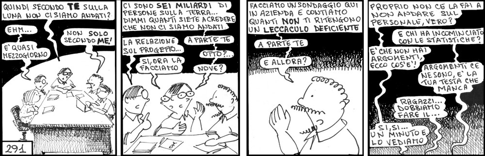 strisce, fumetti, umorismo, vignette, lavoro, ufficio, impiegati, operai, fabbrica, azienda, nove-diciotto, nove, diciotto, Complotto Lunare, cospirazione, riunione, impiegati
