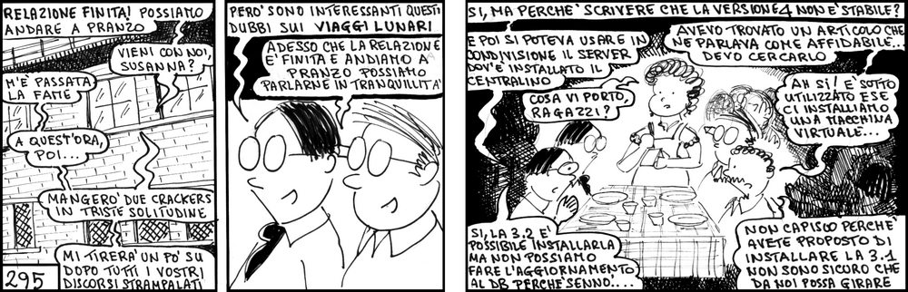 strisce, fumetti, umorismo, vignette, lavoro, ufficio, impiegati, operai, fabbrica, azienda, nove-diciotto, nove, diciotto, Complotto Lunare, cospirazione, riunione, impiegati, pausa
pranzo