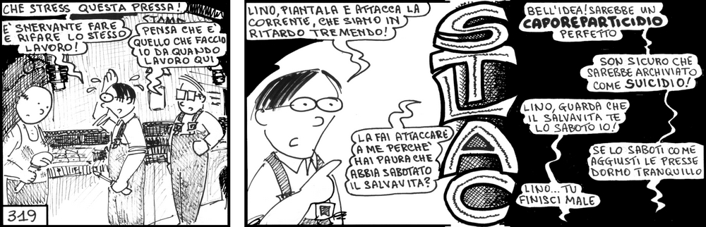 strisce, fumetti, umorismo, vignette, lavoro, ufficio, impiegati, operai, fabbrica, azienda, nove-diciotto, nove, diciotto, caporeparticidio