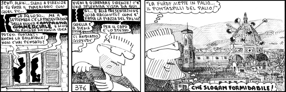 strisce, fumetti, umorismo, vignette, lavoro, ufficio, impiegati, operai, fabbrica, azienda, nove-diciotto, nove, diciotto, firenze, paalio, caampagna commerciale, puntaspilli
