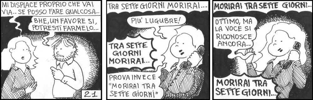strisce, Ester Refatta, fumetti, umorismo, vignette, lavoro, ufficio, nove-diciotto, nove, diciotto, morirai tra sette giorni, dipendente, licenziamento, mobilità, telefono
