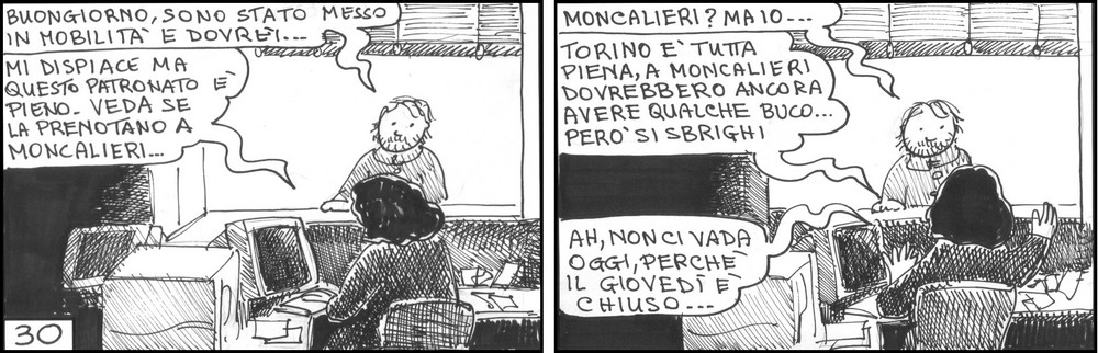 strisce, fumetti, umorismo, vignette, lavoro, ufficio, nove-diciotto, nove, diciotto, mobilit