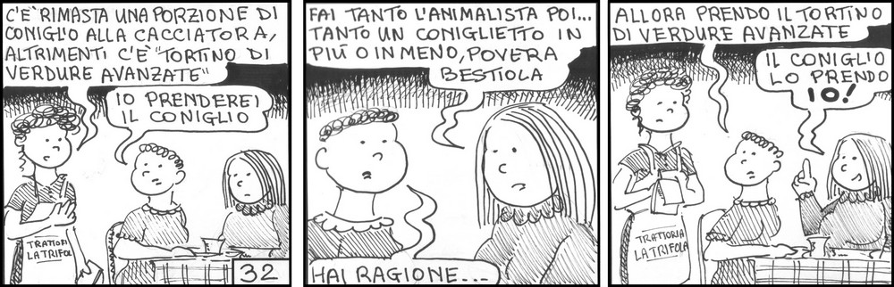 strisce, Olga Binetto, fumetti, umorismo, vignette, lavoro, ufficio, nove-diciotto, nove, diciotto, pranzo, mensa