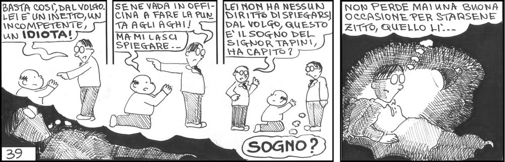 strisce, Erminio Tapini, fumetti, umorismo, vignette, lavoro, ufficio, nove-diciotto, nove, diciotto, sogno, dipendente, capo