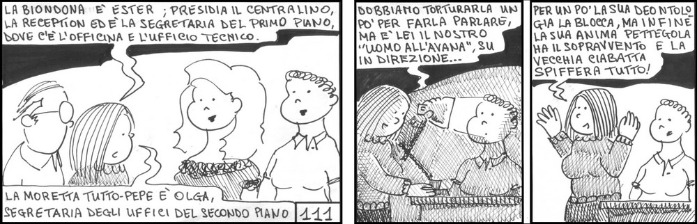 strisce, Olga Binetto, fumetti, umorismo, vignette, lavoro, ufficio, nove-diciotto, nove, diciotto, assunzione, presentazione, segretaria, uomo all'avana, direzione, vecchia ciabatta