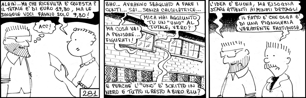 strisce, Franco Tiratore, fumetti, umorismo, vignette, lavoro, ufficio, nove-diciotto, nove, diciotto, note spese, rimborso spese, commerciali, impiegati, amministrazione