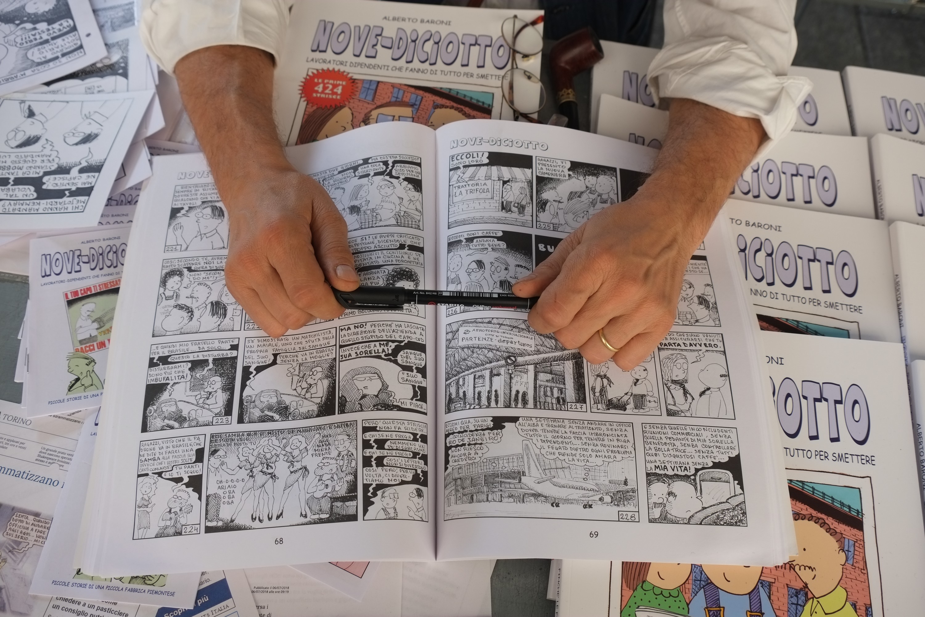 torino, fiera del fumetto, via madama cristina, 9 settembre 2018, alberto baroni, fumetti, nove diciotto, strisce, lavoro